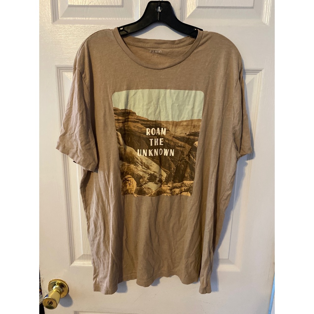 Old Navy Mens XL Roam The Unknown Graphic Tee Tan Desert Landscape Soft Washed